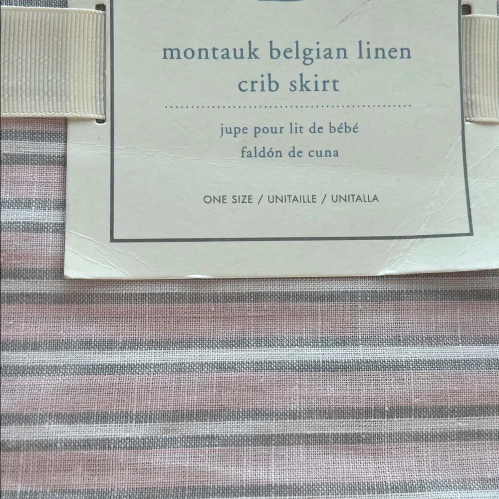 Pottery Barb Crib Skirt Pink & White Montauk Stripe Belgian Flax Linen